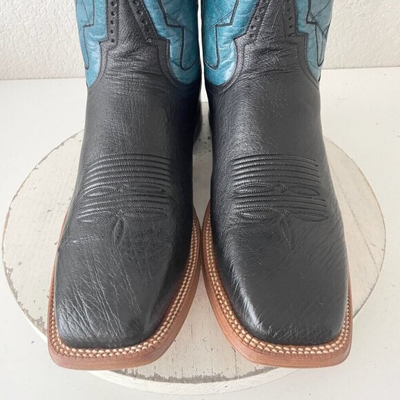 NEW Rod Patrick Mens Cowboy Boots 14A Black Ostrich Blue Top Leather Square Toe - Picture 7 of 14